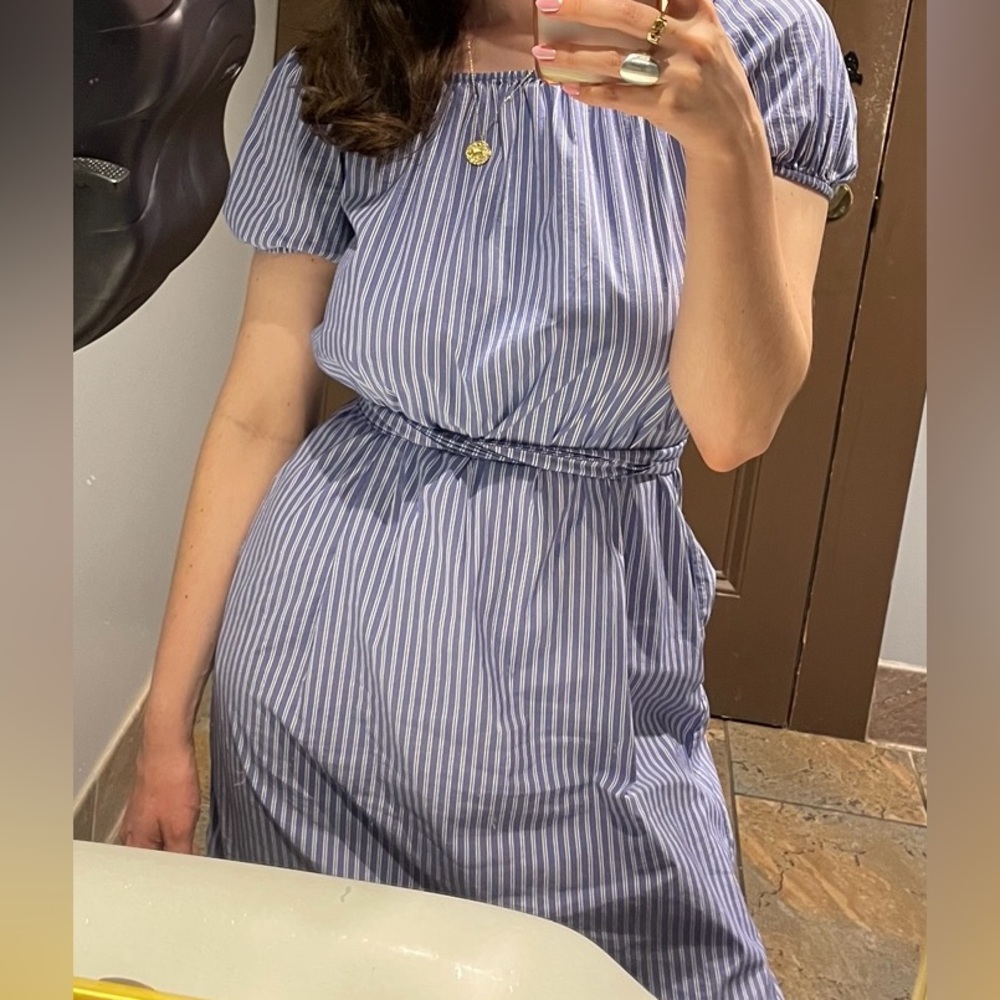Zara off the shoulder striped peasant dress with belt — size XS